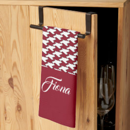 赤と白千鳥格子の模様 キッチンタオル