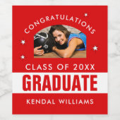 赤と白卒業写真カスタムワインラベル ワインラベル (シングルラベル)