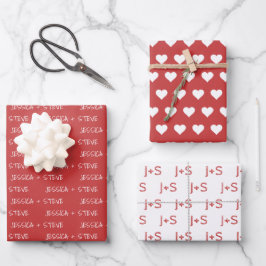 赤と白名前とイニシャル ラッピングペーパーシート