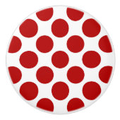 赤と白大きいレトロの点- セラミックノブ (正面)