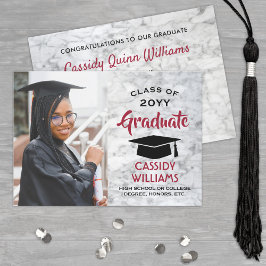 赤と白大理石クラス年卒業写真 招待状