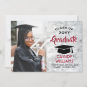 赤と白大理石クラス年卒業写真 招待状 (正面)