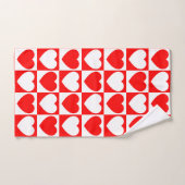 赤と白市松模様にハート付きパターン バスタオルセット (ハンドタオル)