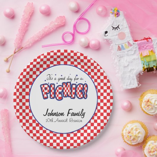 赤と白市松模様に角 |ピクニック ペーパープレート (パーティー)