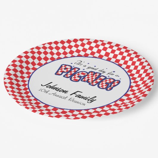 赤と白市松模様に角 |ピクニック ペーパープレート (アングル)