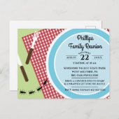 赤と白市松模様にTableclothファミリー懇親会 インビテーションポストカード (正面/裏面)