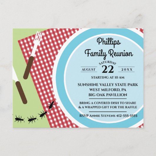 赤と白市松模様にTableclothファミリー懇親会 インビテーションポストカード (正面)