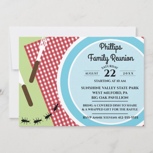 赤と白市松模様にTableclothファミリー懇親会 招待状 (正面)