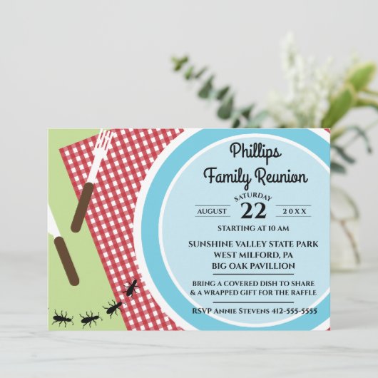 赤と白市松模様にTableclothファミリー懇親会 招待状 (スタンド正面)