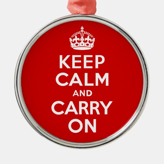赤と白最も最高のな価格のKeep Calm and Carry On メタルオーナメント (正面)
