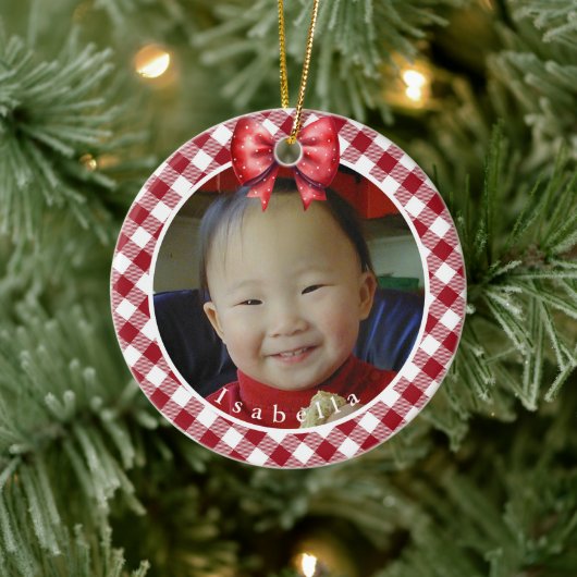 赤と白水牛のプライドパーソナライズされた写真 セラミックオーナメント (ツリー)