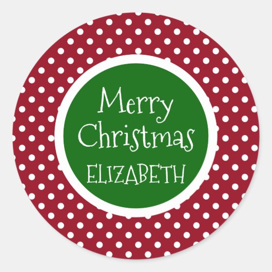 赤と白水玉模様と緑パーソナライズされた ラウンドシール (正面)