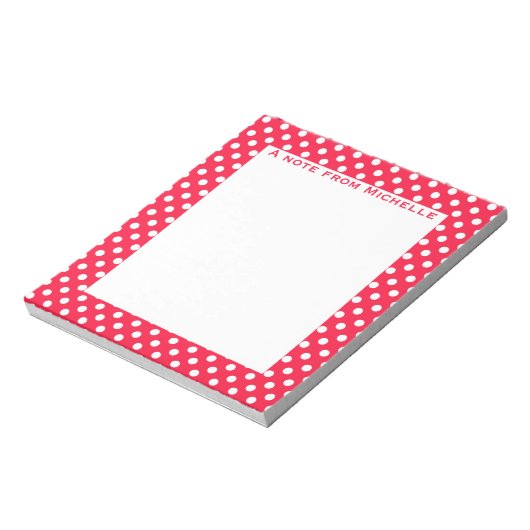 赤と白水玉模様カスタムメモ ノートパッド (回転)