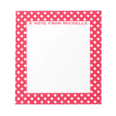 赤と白水玉模様カスタムメモ ノートパッド (正面)