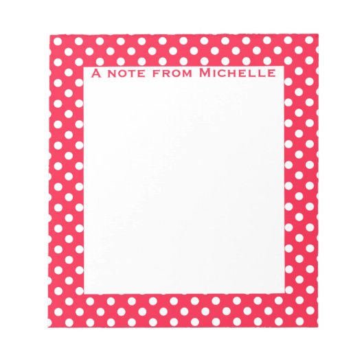 赤と白水玉模様カスタムメモ ノートパッド (正面)