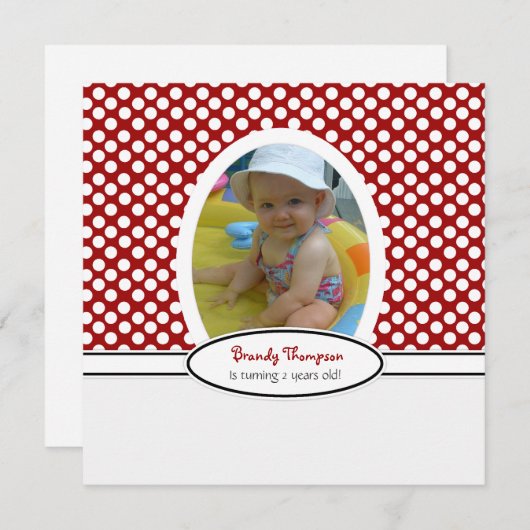 赤と白水玉模様パーティの招待状 招待状 (正面/裏面)