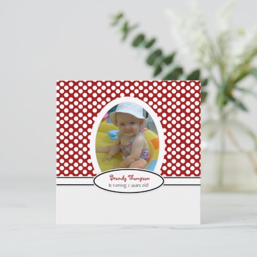 赤と白水玉模様パーティの招待状 招待状 (スタンド正面)