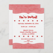 赤と白水玉模様パーティー招待状 招待状 (正面/裏面)