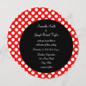 赤と白水玉模様ブラック結婚サークル 招待状 (正面/裏面)
