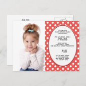 赤と白水玉模様誕生日フォト招待状 インビテーションポストカード (正面/裏面)