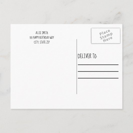 赤と白水玉模様誕生日フォト招待状 インビテーションポストカード (裏面)