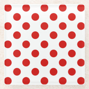 赤と白水玉模様 ガラスコースター