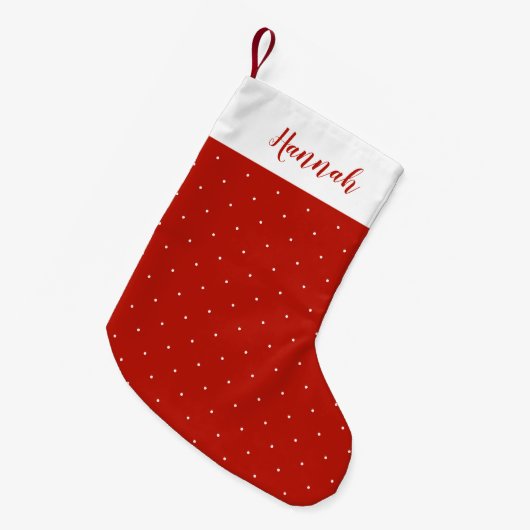 赤と白水玉模様 スモールクリスマスストッキング (正面 (吊り時))