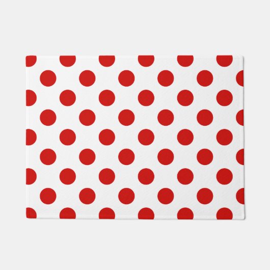 赤と白水玉模様 ドアマット (正面)