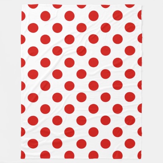 赤と白水玉模様 フリースブランケット (正面)
