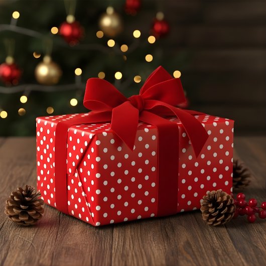 赤と白水玉模様 ラッピングペーパー