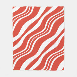 赤と白波ストライプの繰り返しパターン フリースブランケット