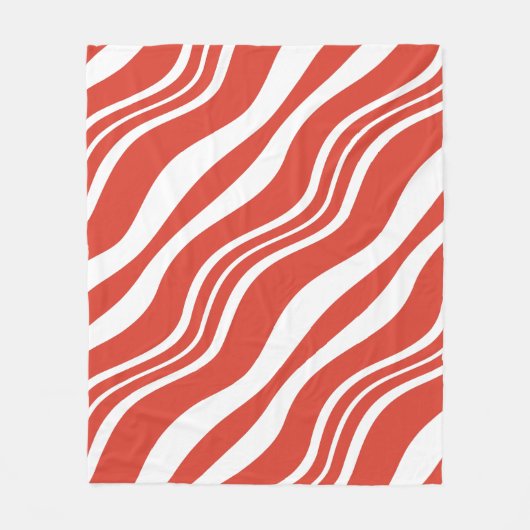赤と白波ストライプの繰り返しパターン フリースブランケット (正面)