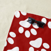 赤と白犬の足のプリントパターン ビーチタオル (インサイチュ)