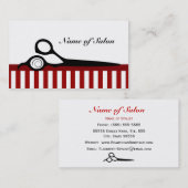 赤と白理容師ストライプヘアサロンはさみ 名刺 (正面/裏面)