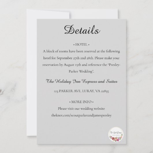 赤と白結婚バラ 招待状 (裏面)