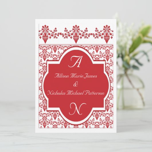 赤と白結婚式招待状 招待状 (スタンド正面)