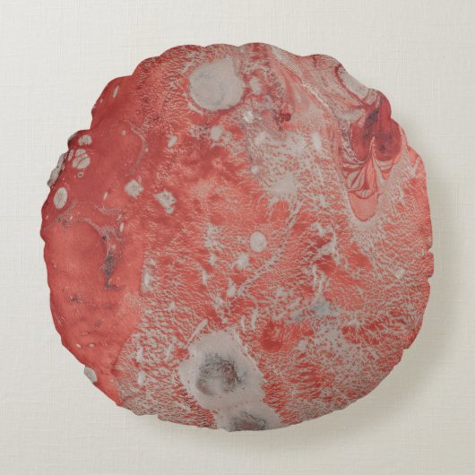 赤と白絵画抽象芸術 ラウンドクッション (正面)