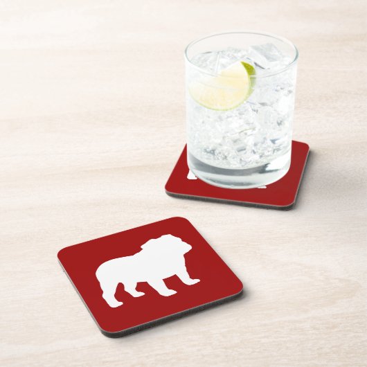 赤と白英国のブルドッグのシルエット コースター (右側)