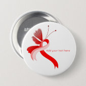 赤と白認識度リボン蝶ボタン 缶バッジ (正面&裏面)