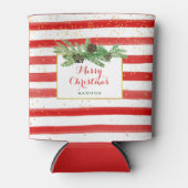 赤と白金ゴールドストライプと松の球根を持つ 缶クーラー (正面)