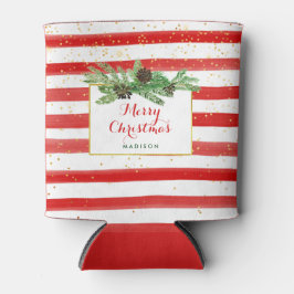 赤と白金ゴールドストライプと松の球根を持つ 缶クーラー