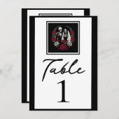赤と白黒のバラスケルトンテーブル番号 招待状 (正面/裏面)