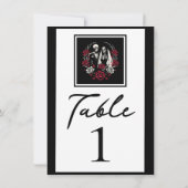 赤と白黒のバラスケルトンテーブル番号 招待状 (裏面)