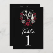 赤と白黒のバラスケルトンテーブル番号 招待状 (正面/裏面)