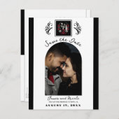 赤と白黒のバラスケルトン日付の保存 案内ポストカード (正面/裏面)