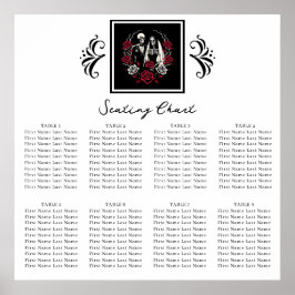 赤と白黒のバラ結婚スケルトンの座席 ポスター