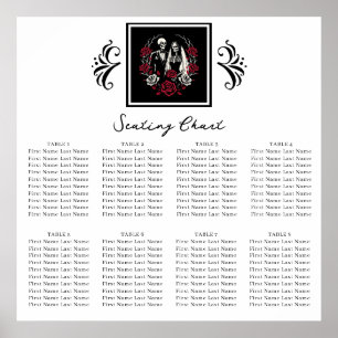 赤と白黒のバラ結婚スケルトンの座席 ポスター