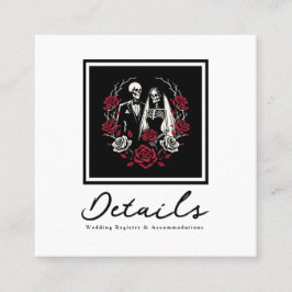 赤と白黒のバラ結婚スケルトンの詳細 スクエア名刺