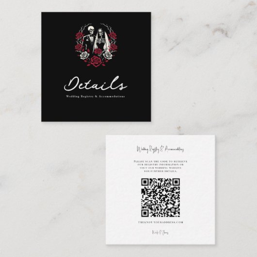 赤と白黒のバラ結婚スケルトンの詳細 スクエア名刺 (正面/裏面)