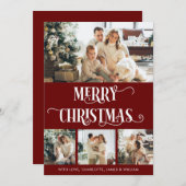 赤と白4フォトコラージメリークリスマス シーズンカード (正面/裏面)